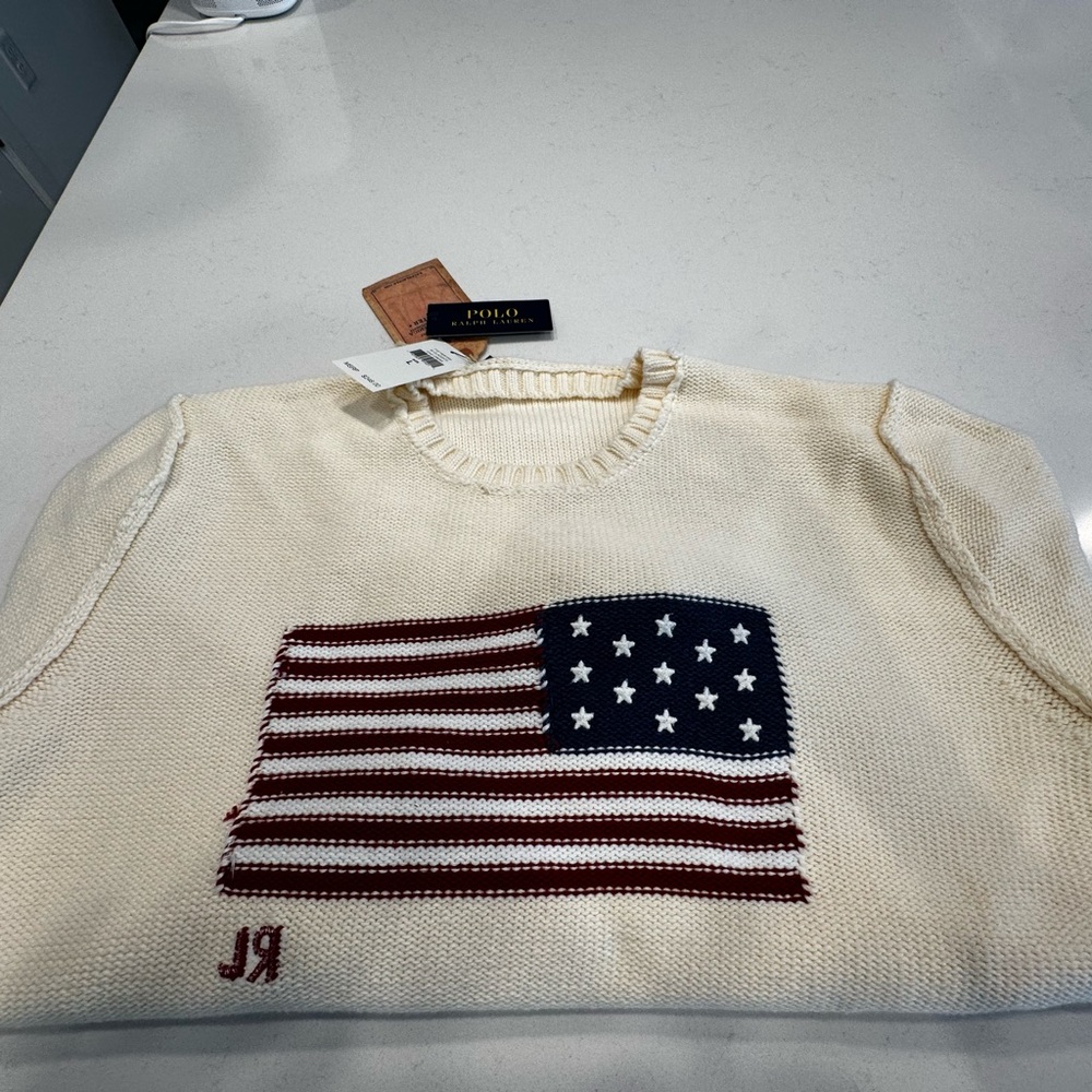 Polo by Ralph Lauren Beige Sweater with Flag Design